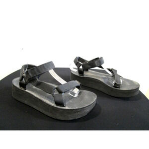 Teva Black Platform Strappy Nylon Sport Sandals Women Sz 10